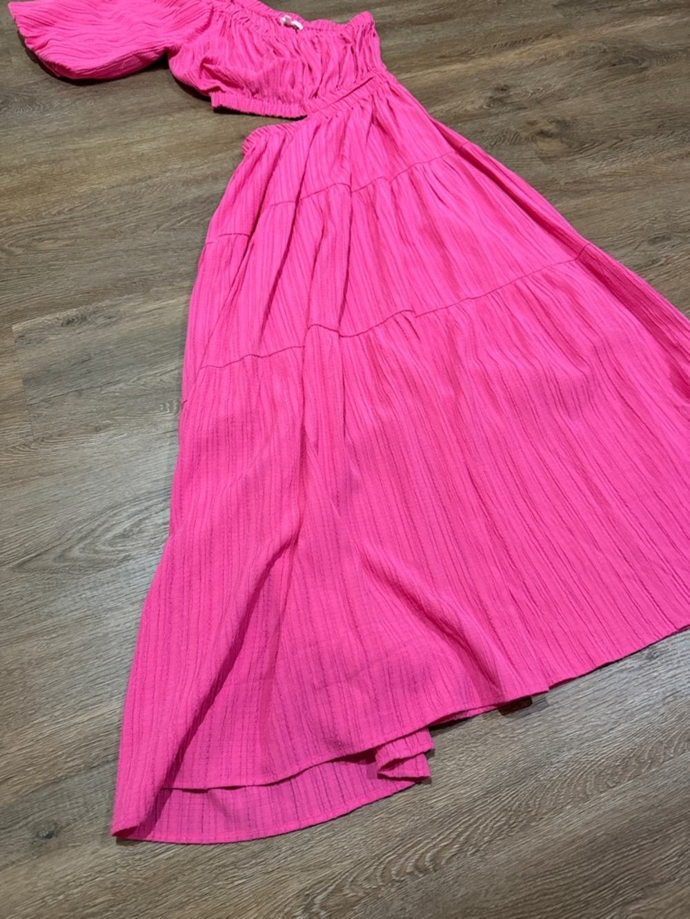 THML Tropical Destination Tiered One-Shoulder Pink Maxi Dress with Cutout - Picture 5 of 9